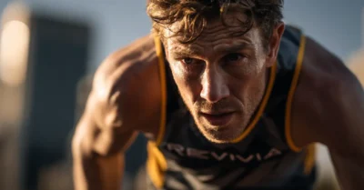 Corredor entrenando un 5 km en pista durante la primavera intentando mejorar su marca antes del verano