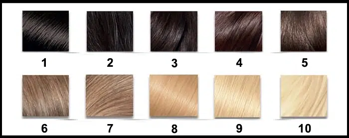 Grundtöne oder Tonhöhen-Skala für Haarfarben Grundtöne oder Tonhöhen-Skala für Haarfarben