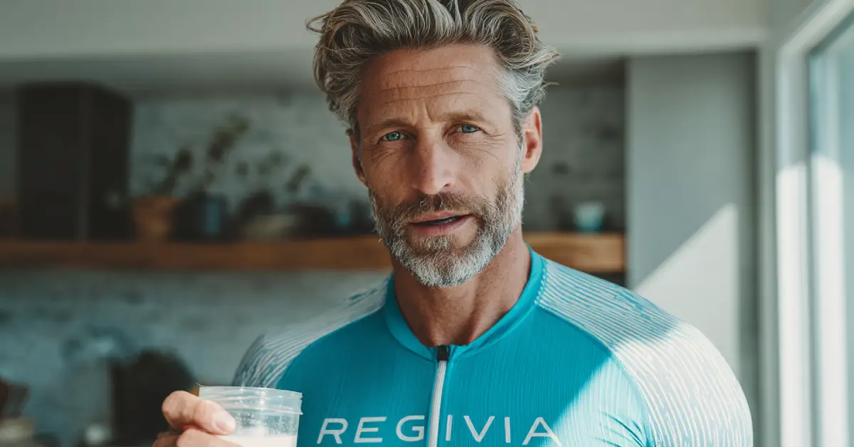 Sportivo over 40 che prepara un pasto proteico sano dopo l’allenamento a fine maggio
